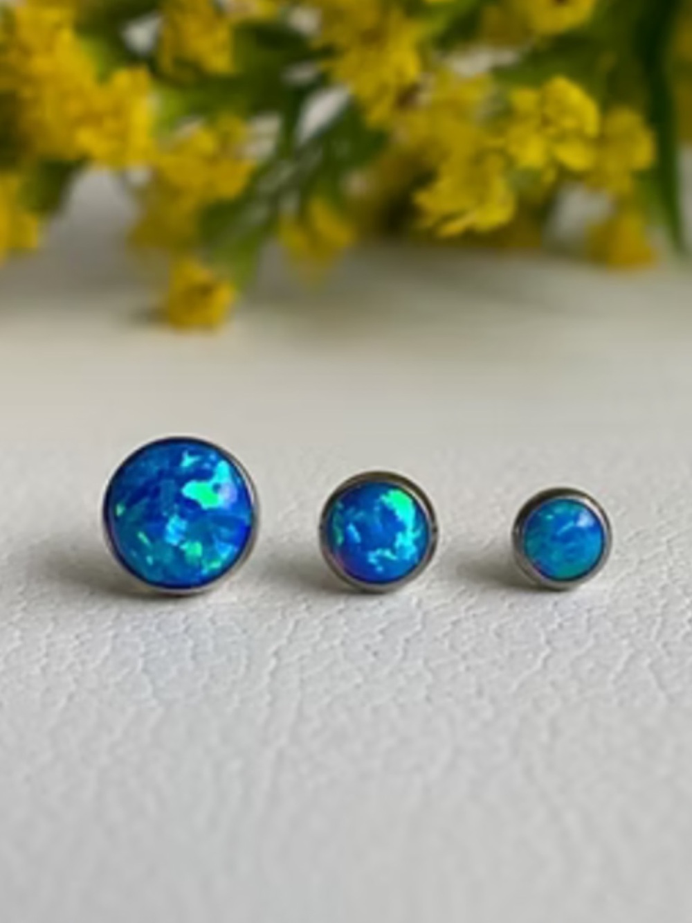 Neometal 2 titanium blue opal earrings and post 18 gauge 1/4 inch